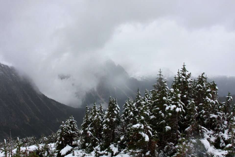 Mount Edith Cavell. Cold start of autumn in Jasper Park