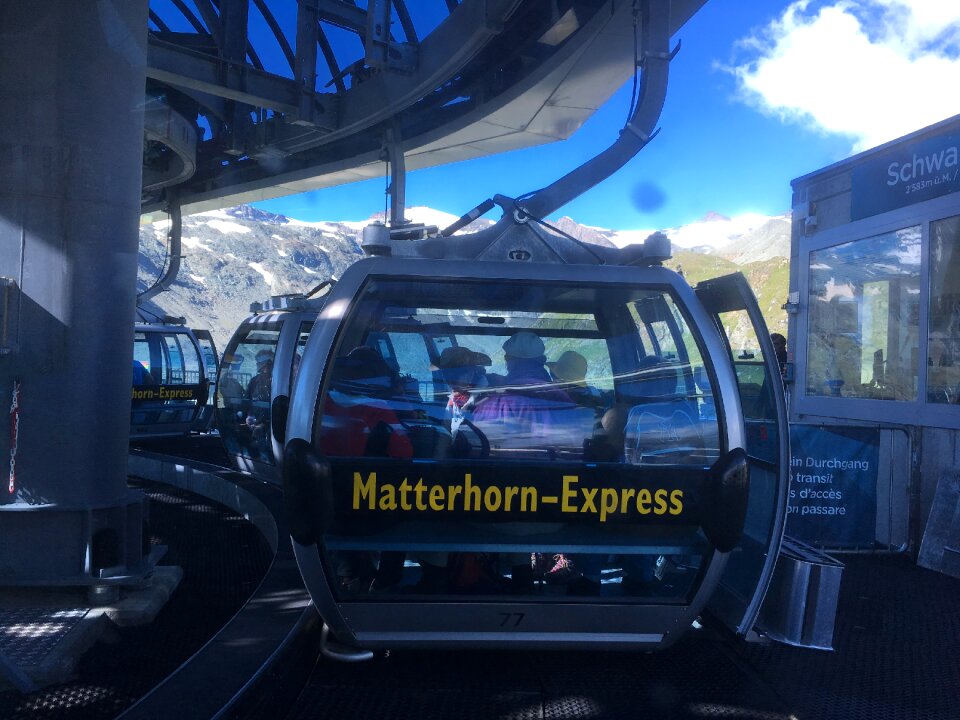 Cable car with Matterhorn in mountains near Zermatt