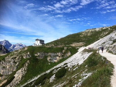 Dolomites mountain panorama and Locatelli Refuge photo