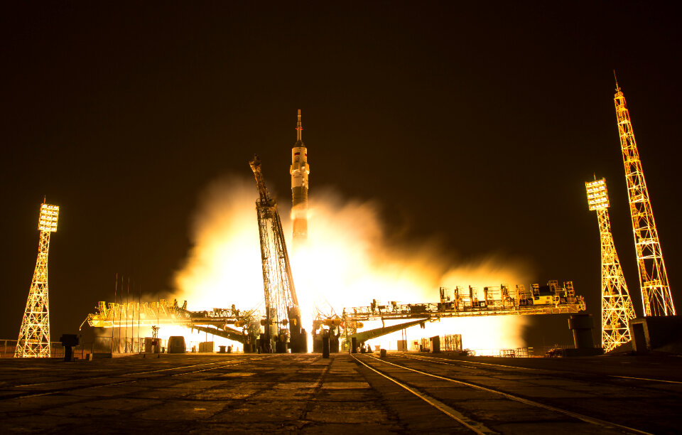 The Soyuz MS-03 spacecraft is seen launching