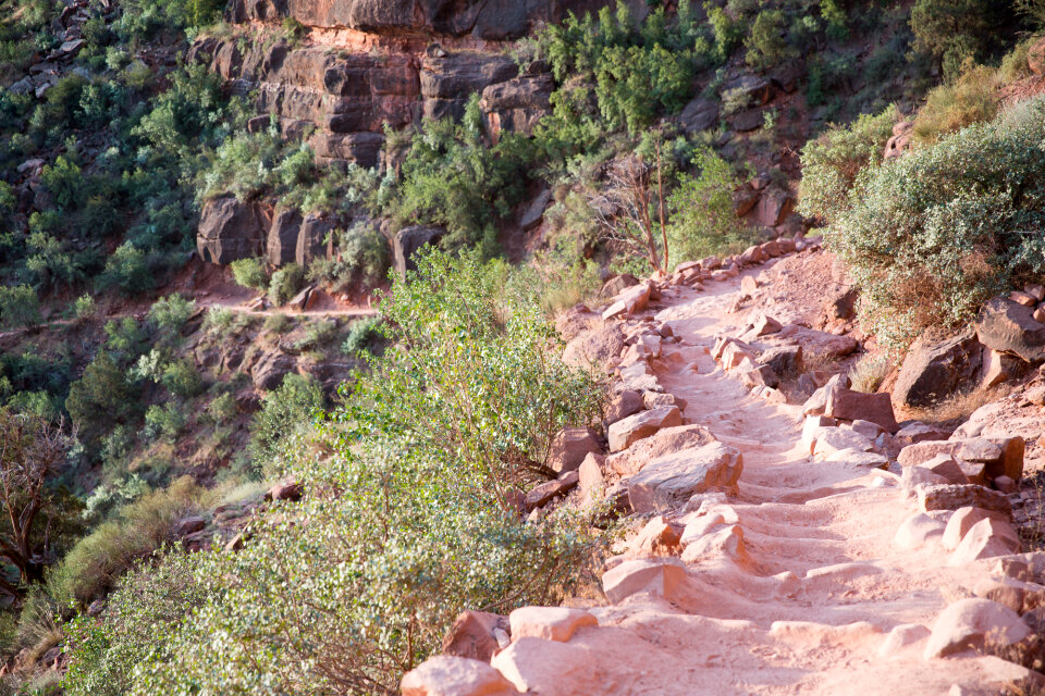 Rocky hiker path in the side of the valley of the Grand Canyon