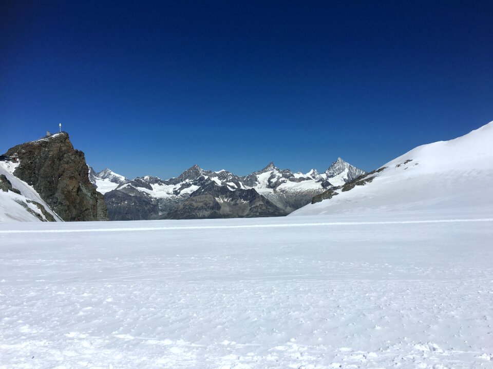 Roccia Nera and slope of Breithorn Gorner glacier Matterhorn