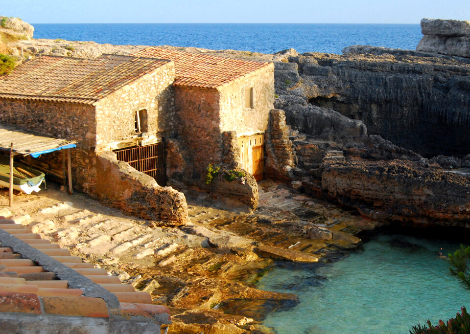Traditional stone houses in Cala S'Almonia, Mallorca island