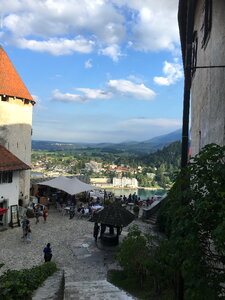 Medieval castle on the Bled lake photo