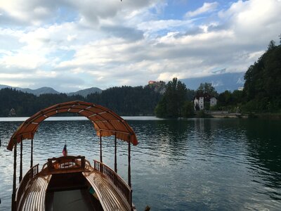 Medieval castle on the Bled lake photo