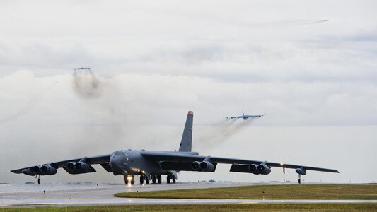 A B-52H Stratofortress taxis down the runway photo