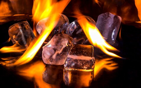 Melting ice cubes and fire