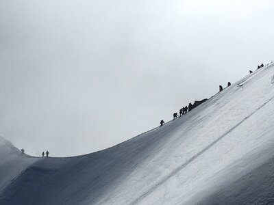 Mont Blanc mountaneers walking on snowy ridge photo