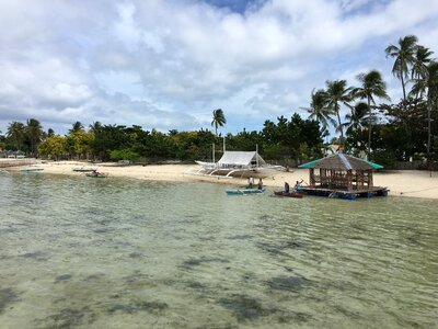 Tropical blue sun sea in Philippines. Luxury holiday resort
