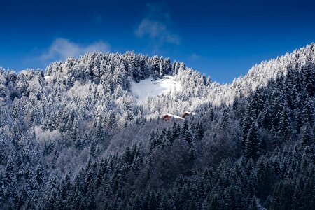 Panoramic view of beautiful winter landscape in the Bavarian Alps photo