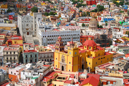 Vista of colorful city Guanajuato - Old Cathedral photo