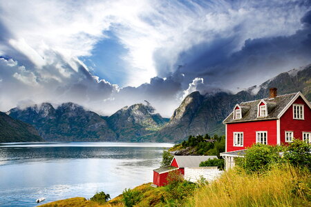 Norwegian house at a lake.
