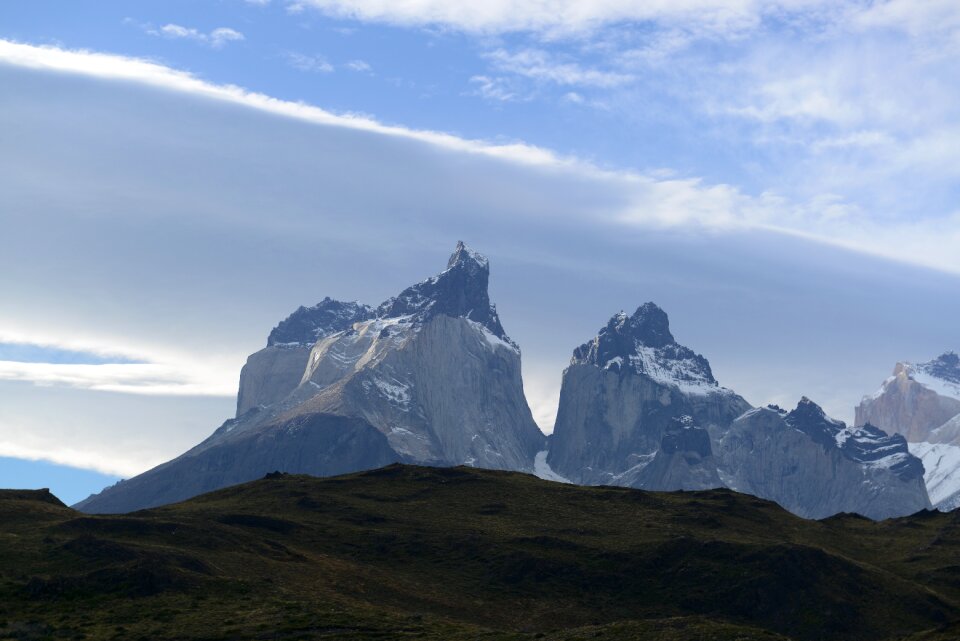 Majestic peaks of Los Kuernos over Lake Pehoe