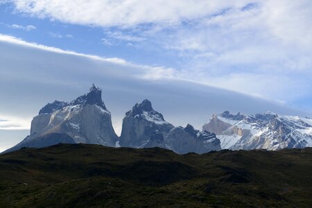 Majestic peaks of Los Kuernos over Lake Pehoe photo