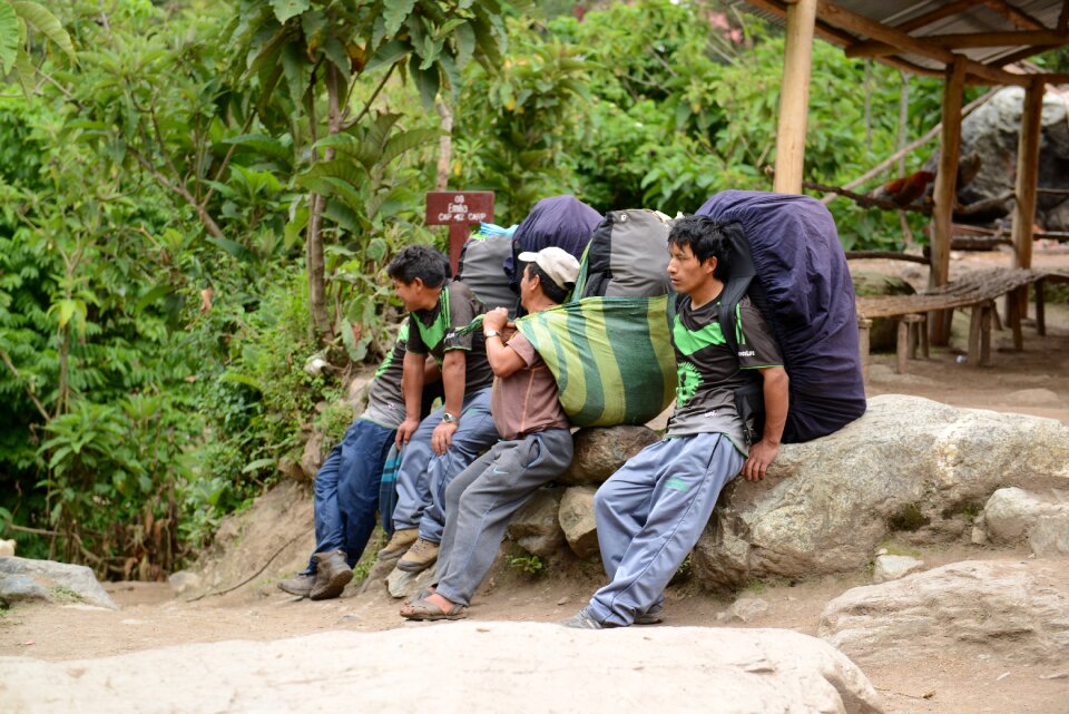 Inca porters to carry tourists luggage and camping facilities