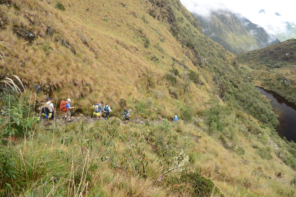Tourists hiking the Inca Classic Trail in Peru