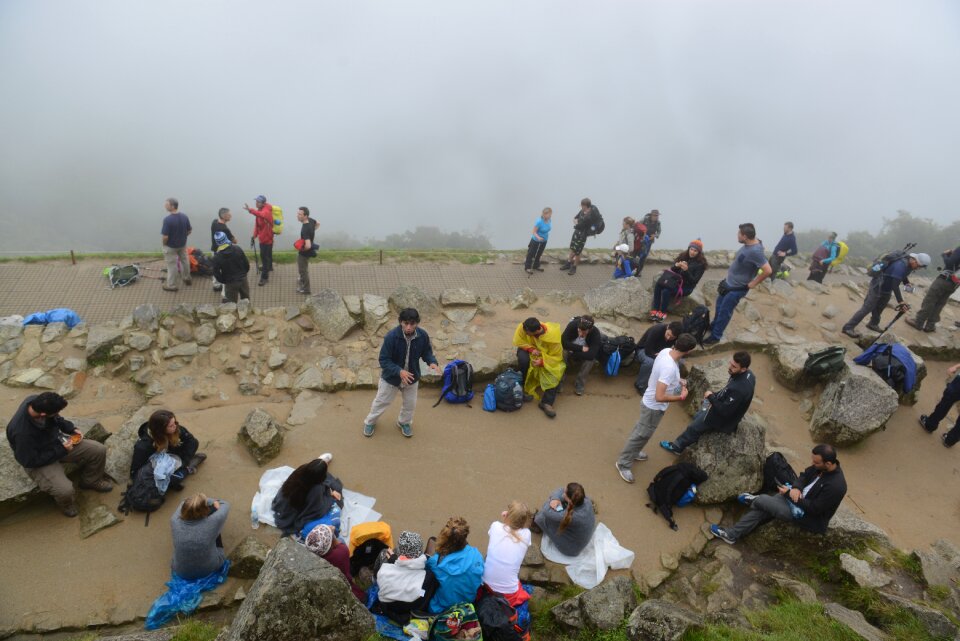 Tourists hiking the Inca Classic Trail in Peru