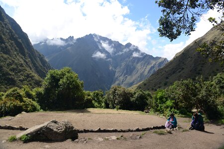 Inca porters to carry tourists luggage and camping facilities photo