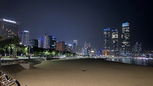 Nightscape Haeundae Beach in Busan South Korea photo
