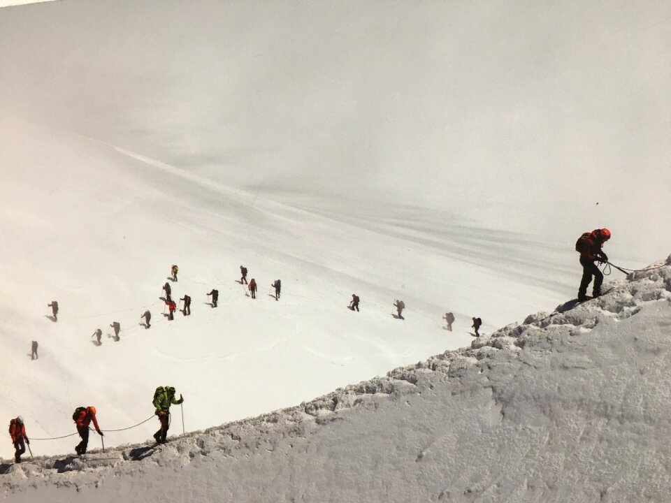 Hikers on glacier at Aiguille du Midi, Chamonix