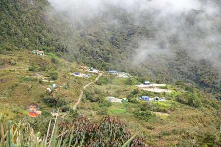 Hikers camp in the heart of the Andes mountains on the Inca Trail