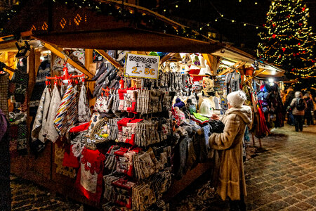 Woman shopping on traditional Christmas market