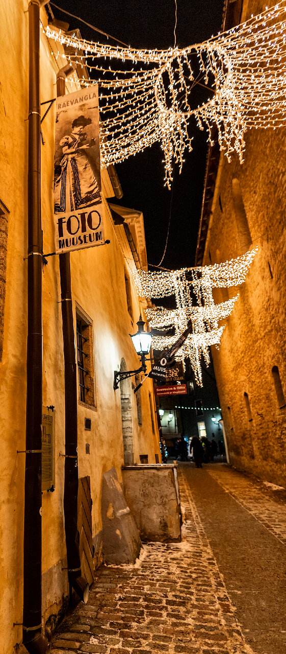 Street in a Christmas night in an old European town