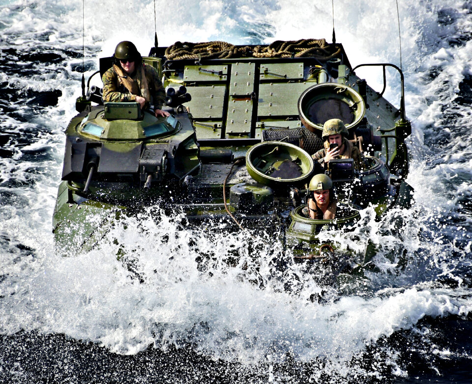 A U.S. Marine Corps amphibious vehicle