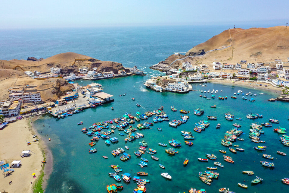 Harbor of traditional mediterranean village at a sunny summer day