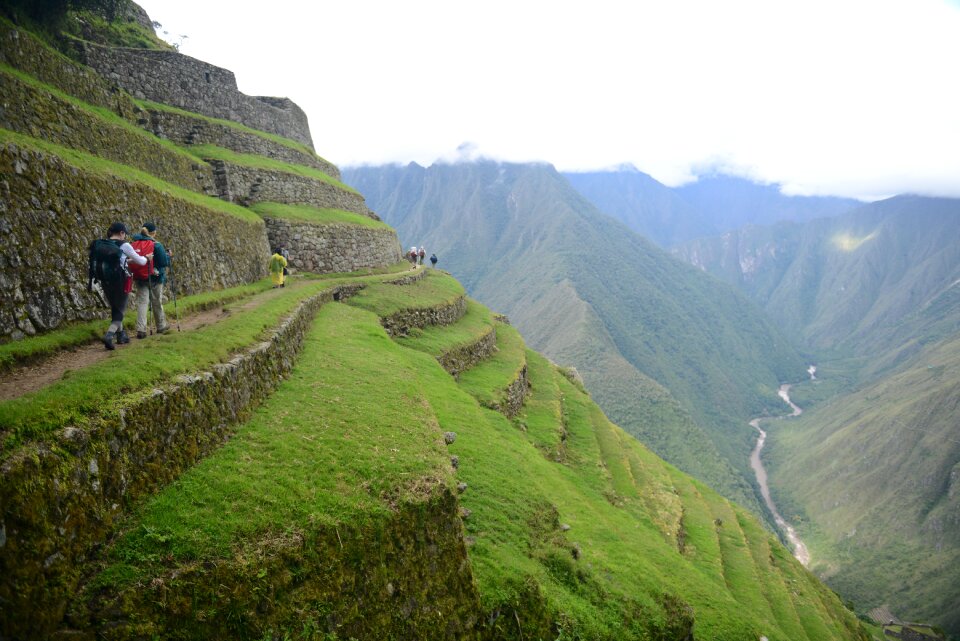 hiker walking famous Inca trail Peru Machu Picchu