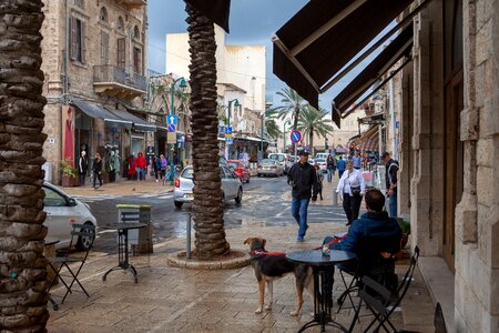 People sitting in cafe terrace at Jaffa Road street photo