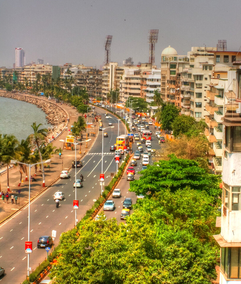 Aerial view of Marine Drive in Mumbai, India