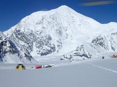 Base camp with Mount Foraker in Denali National Park