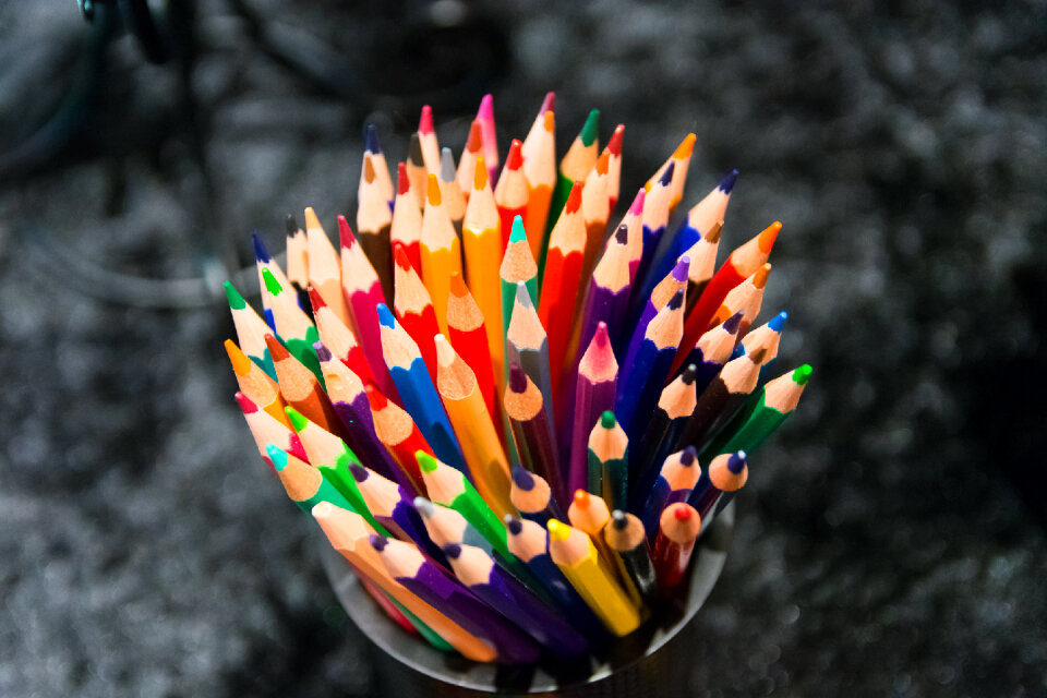 Close up macro shot of color pencil pile