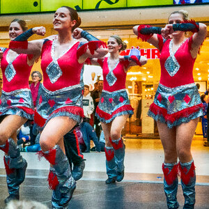 Group of cheerleaders in action photo