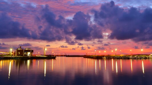 beautiful sunset with harbor