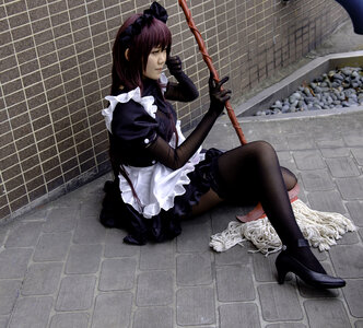 An unidentified Japanese anime cosplay pose