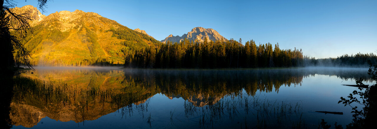 Panoramic view of Grand Teton range in Grand Teton National Park