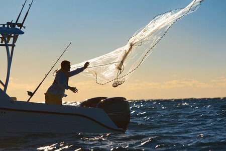 Man throws a fishing net photo