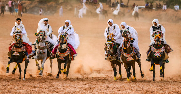 Saudi Arabia Horse rider on traditional desert safari festival