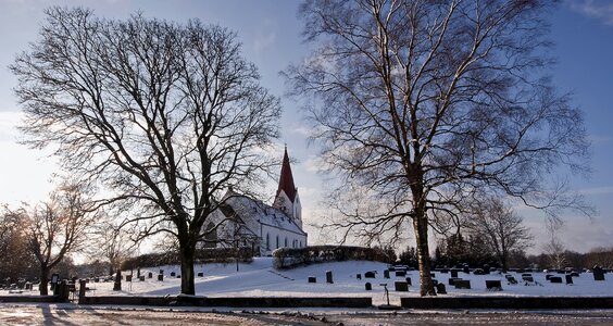 A Small Swedish church in winter landscape