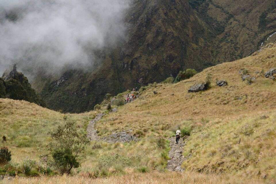 Tourists hiking the Inca Classic Trail in Peru