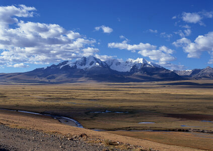 Summer landscape. Clouds and mountain photo