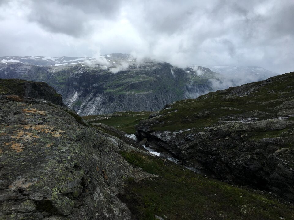 The trail to Troll's Tongue rock in Hordaland county Norway