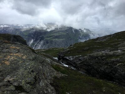 The trail to Troll's Tongue rock in Hordaland county Norway
