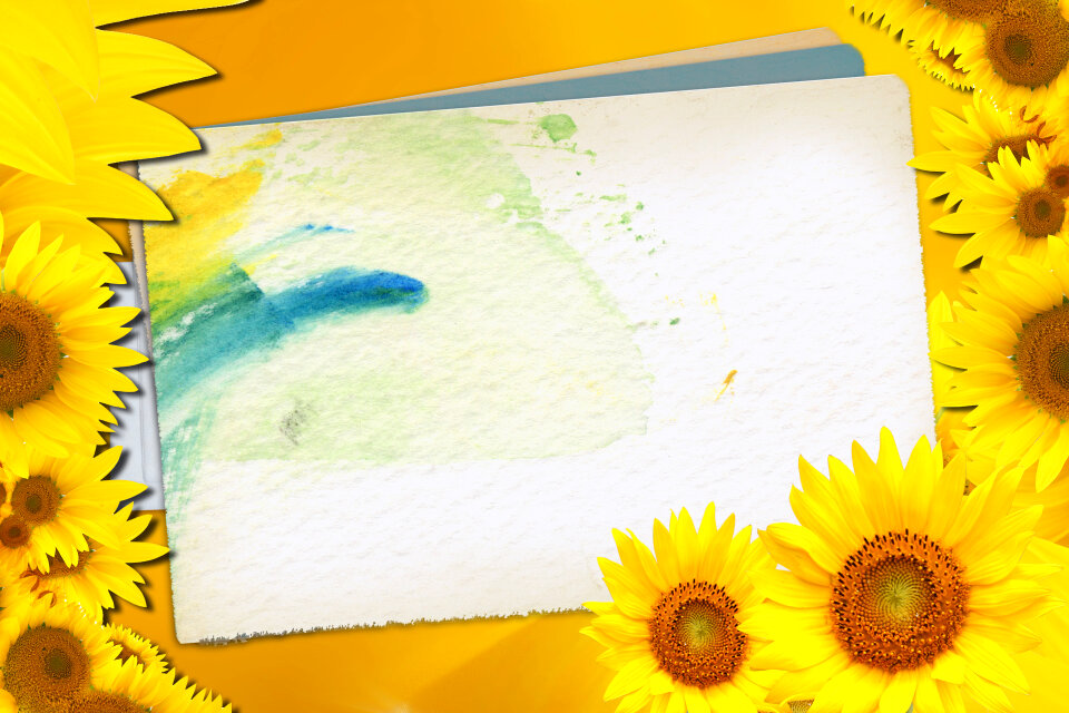 Greeting grunge card with bunch of sunflowers