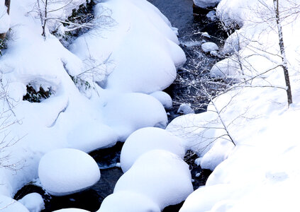 Frozen mountain river, with snow and ice photo
