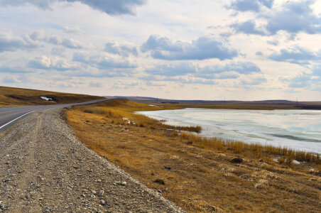 Spring landscape with lake photo