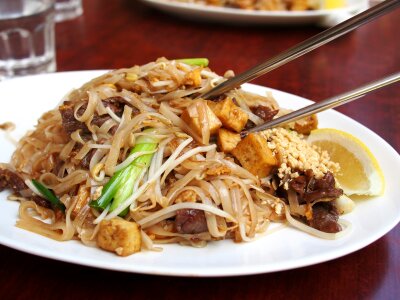Thai Fried Noodles Pad Thai with vegetables photo