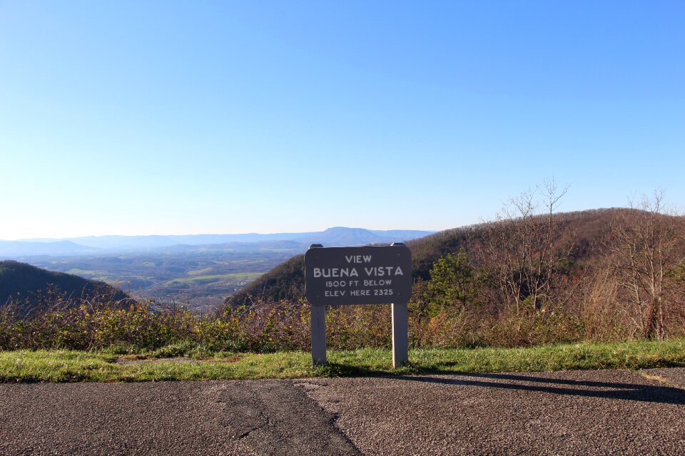 Sign for Buene Vista Ovelook Blue ridge parkway Virginia